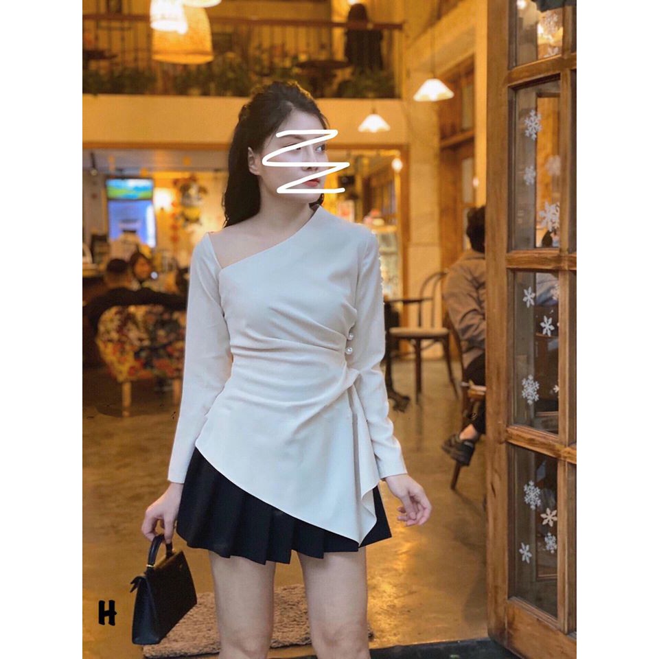 Áo nữ xinh tay phồng kết hạt lệch vai sang chảnh [KÈM ẢNH THẬT]